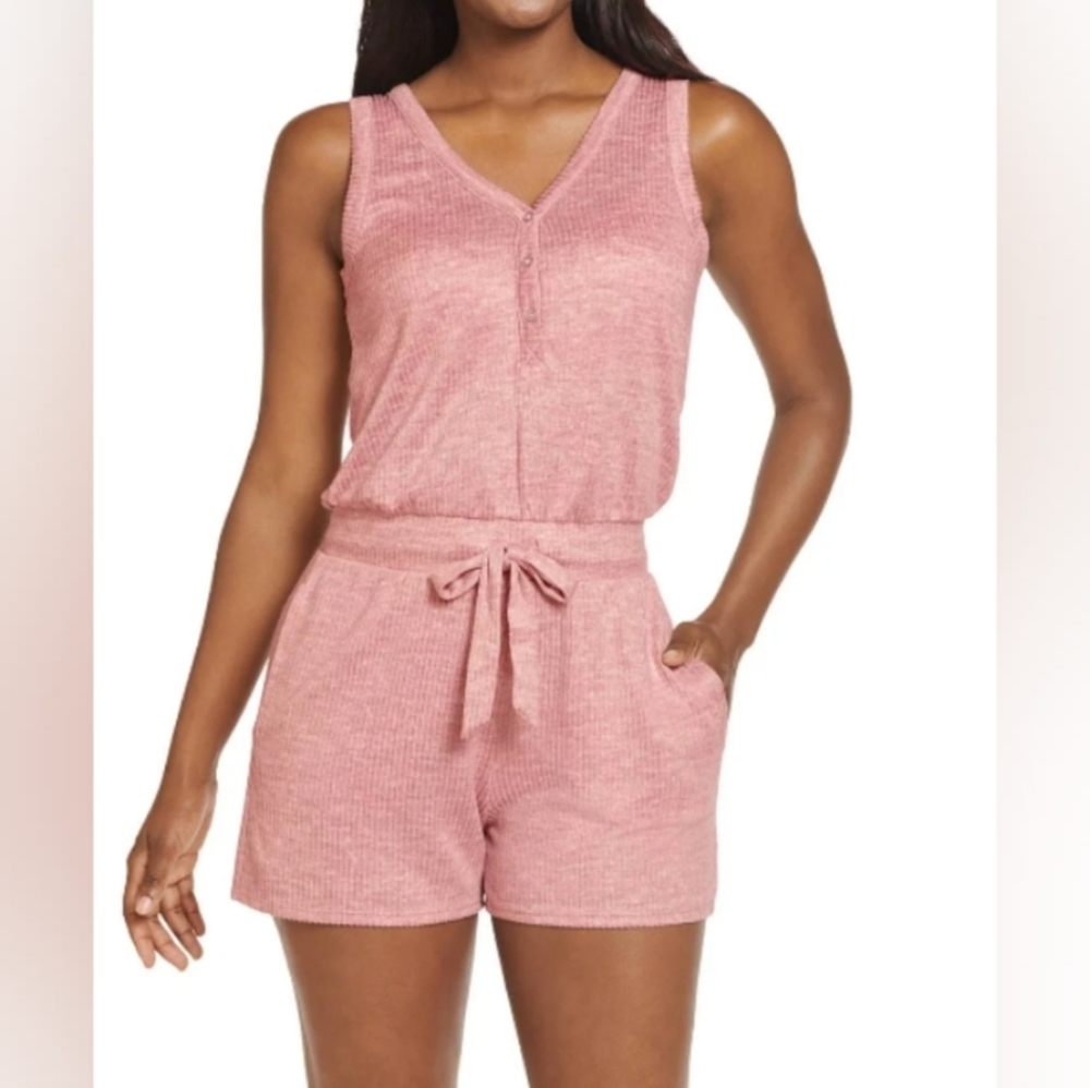 Jockey Luxe‎ Lounge Soft Brushed Ribbed Tank Romper Pink Womens Plus Size 2X